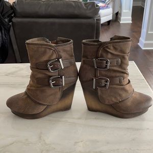 Not Rated faux leather wedge booties sz 6, great condition, worn handful times